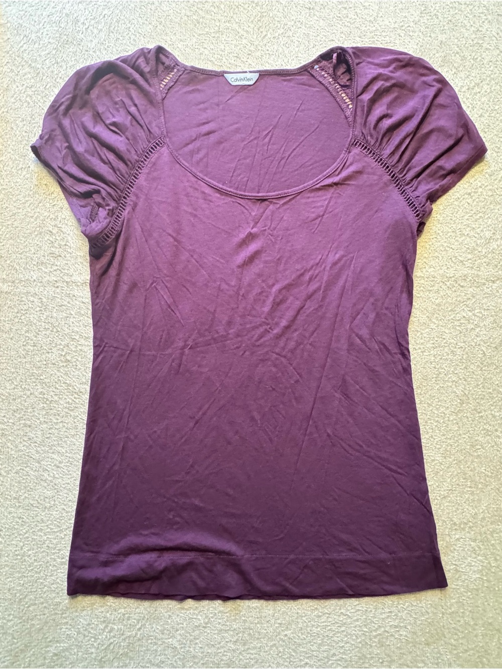 Calvin Klein Women's Plum Scoop Neck Short Sleeve Top